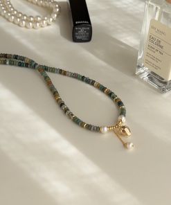 Colorful Retro Chinese Style Natural Stone Necklace for Women - 2025 Ethnic Bead Stacking Clavicle Chain