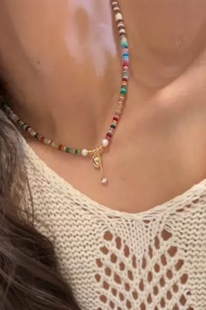 Colorful Retro Chinese Style Natural Stone Necklace for Women - 2025 Ethnic Bead Stacking Clavicle Chain