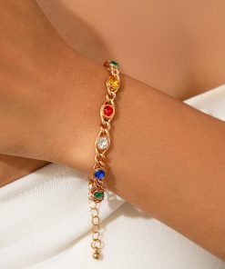 Colorful Rhinestone Spliced Necklace for Women - Simple Sweet Cool Single-Layer Pastoral Style Jewelry, European and American Design