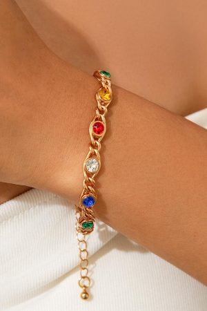 Colorful Rhinestone Spliced Necklace for Women - Simple Sweet Cool Single-Layer Pastoral Style Jewelry, European and American Design