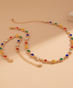 Colorful Rhinestone Spliced Necklace for Women - Simple Sweet Cool Single-Layer Pastoral Style Jewelry, European and American Design