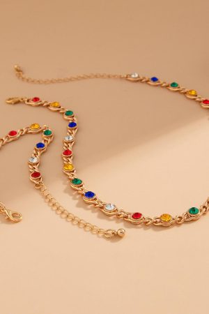 Colorful Rhinestone Spliced Necklace for Women - Simple Sweet Cool Single-Layer Pastoral Style Jewelry, European and American Design