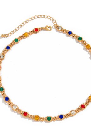 Colorful Rhinestone Spliced Necklace for Women - Simple Sweet Cool Single-Layer Pastoral Style Jewelry, European and American Design
