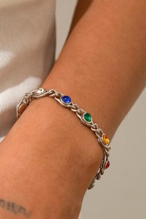 Colorful Rhinestone Spliced Necklace for Women - Simple Sweet Cool Single-Layer Pastoral Style Jewelry, European and American Design