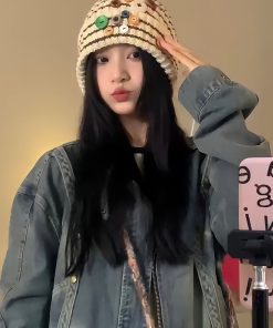 Colorful Striped Woolen Bucket Hat - Retro Korean Style Knitted Hat for Autumn Winter, Warm Slouchy Design with Ear Protection