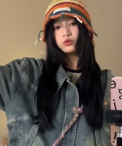 Colorful Striped Woolen Bucket Hat - Retro Korean Style Knitted Hat for Autumn Winter, Warm Slouchy Design with Ear Protection