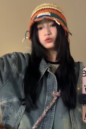 Colorful Striped Woolen Bucket Hat - Retro Korean Style Knitted Hat for Autumn Winter, Warm Slouchy Design with Ear Protection