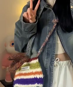 Colorful Striped Woolen Bucket Hat - Retro Korean Style Knitted Hat for Autumn Winter, Warm Slouchy Design with Ear Protection