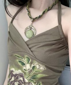 Colorful Summer Vintage Round Pendant Necklace for Women, Bohemian Multi-Layer Winding Chain, Ethnic Style Choker for Festival Fashion