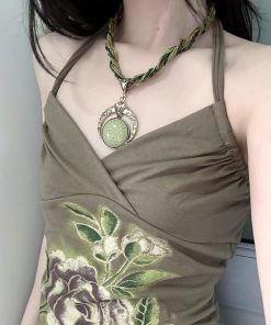 Colorful Summer Vintage Round Pendant Necklace for Women, Bohemian Multi-Layer Winding Chain, Ethnic Style Choker for Festival Fashion