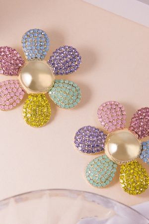 Colorful Sunflower Earrings for Women - Long Exaggerated Floral Design with Full Diamond Accents, 2025 Trendy Statement Jewelry