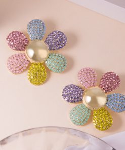 Colorful Sunflower Earrings for Women - Long Exaggerated Floral Design with Full Diamond Accents, 2025 Trendy Statement Jewelry