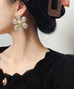 Colorful Sunflower Earrings for Women - Long Exaggerated Floral Design with Full Diamond Accents, 2025 Trendy Statement Jewelry