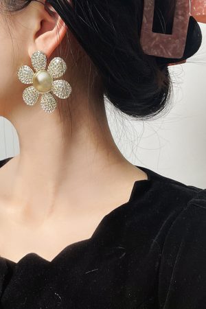 Colorful Sunflower Earrings for Women - Long Exaggerated Floral Design with Full Diamond Accents, 2025 Trendy Statement Jewelry
