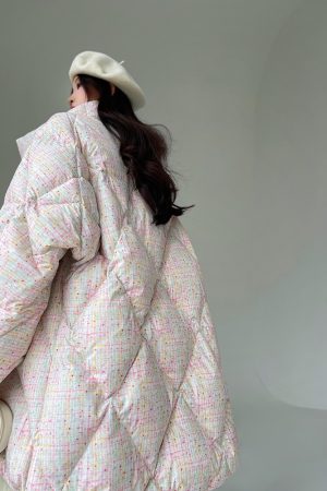 Colorful Sweetheart Cloud Print Puff Jacket - Thickened Duck Down Winter Coat for Women - Trendy 2025 Fashion Outerwear