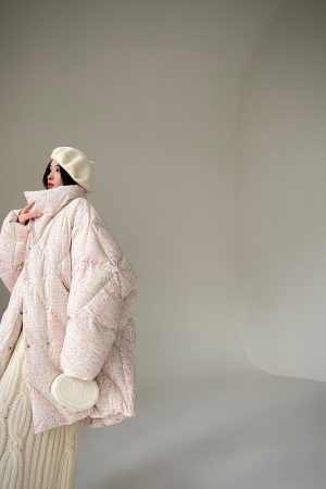 Colorful Sweetheart Cloud Print Puff Jacket - Thickened Duck Down Winter Coat for Women - Trendy 2025 Fashion Outerwear