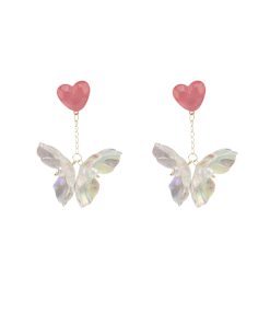 Colorful Transparent Petal Earrings for Women - Long Pink Heart-Shaped Seaside Vacation Ear Accessories, Mosquito Coil Ear Clips