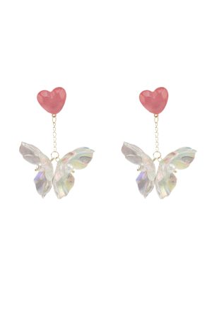 Colorful Transparent Petal Earrings for Women - Long Pink Heart-Shaped Seaside Vacation Ear Accessories, Mosquito Coil Ear Clips