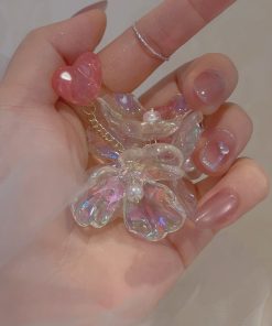 Colorful Transparent Petal Earrings for Women - Long Pink Heart-Shaped Seaside Vacation Ear Accessories, Mosquito Coil Ear Clips