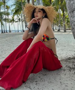 Colorful Tropical Fruit Bikini with Tie-Back, Split Back, and Slimming Design - Sexy Small Chest Swimsuit for Vacation & Hot Springs