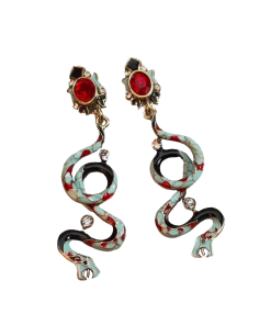 Colorful Twisted Snake Oil Drop Diamond Earrings - Retro European and American High-End Ear Accessories