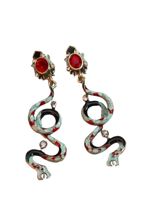 Colorful Twisted Snake Oil Drop Diamond Earrings - Retro European and American High-End Ear Accessories