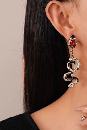 Colorful Twisted Snake Oil Drop Diamond Earrings - Retro European and American High-End Ear Accessories