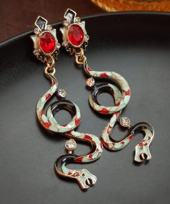 Colorful Twisted Snake Oil Drop Diamond Earrings - Retro European and American High-End Ear Accessories