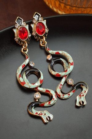 Colorful Twisted Snake Oil Drop Diamond Earrings - Retro European and American High-End Ear Accessories