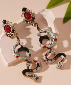 Colorful Twisted Snake Oil Drop Diamond Earrings - Retro European and American High-End Ear Accessories