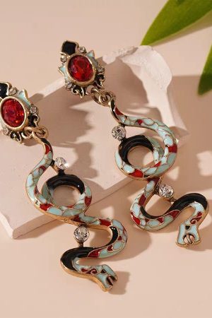 Colorful Twisted Snake Oil Drop Diamond Earrings - Retro European and American High-End Ear Accessories