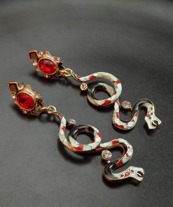 Colorful Twisted Snake Oil Drop Diamond Earrings - Retro European and American High-End Ear Accessories