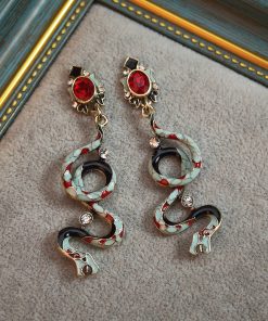 Colorful Twisted Snake Oil Drop Diamond Earrings - Retro European and American High-End Ear Accessories