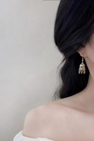 Colorful Vintage Ethnic Round Bead Pendant Earrings - Hollow Tibetan Clip-On Design for Travel & Niche Fashion