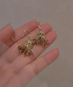 Colorful Vintage Ethnic Round Bead Pendant Earrings - Hollow Tibetan Clip-On Design for Travel & Niche Fashion