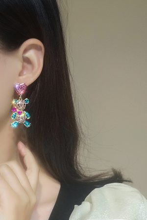 Colorful Violent Bear Sparkling Diamond Earrings - Unique Minimalist Animal Design for Women, Cute Statement Jewelry