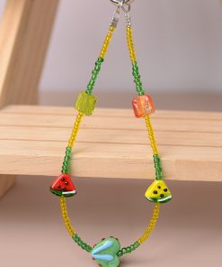 Colorful Watermelon Heart-Shaped Bead Pendant Bag Charm Keychain - Summer Mobile Phone Accessory