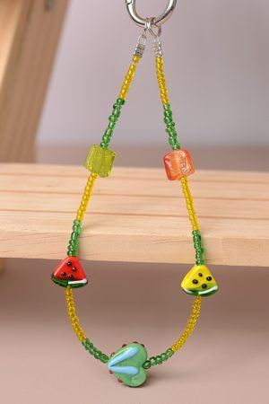 Colorful Watermelon Heart-Shaped Bead Pendant Bag Charm Keychain - Summer Mobile Phone Accessory