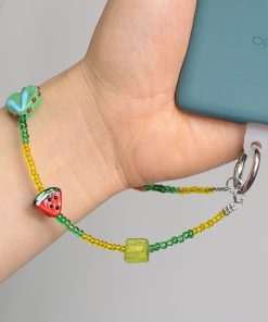 Colorful Watermelon Heart-Shaped Bead Pendant Bag Charm Keychain - Summer Mobile Phone Accessory
