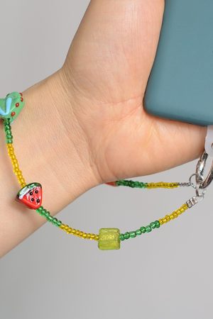 Colorful Watermelon Heart-Shaped Bead Pendant Bag Charm Keychain - Summer Mobile Phone Accessory