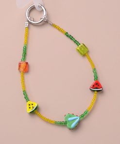 Colorful Watermelon Heart-Shaped Bead Pendant Bag Charm Keychain - Summer Mobile Phone Accessory
