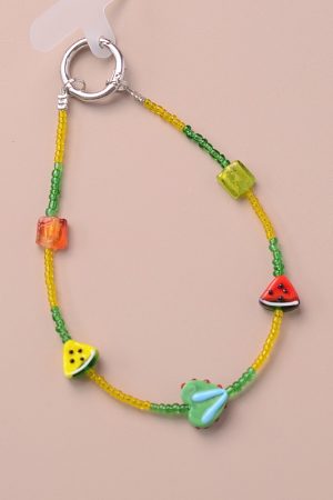 Colorful Watermelon Heart-Shaped Bead Pendant Bag Charm Keychain - Summer Mobile Phone Accessory