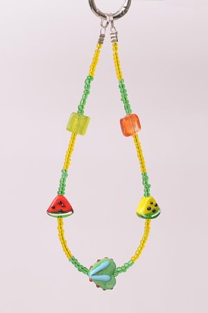 Colorful Watermelon Heart-Shaped Bead Pendant Bag Charm Keychain - Summer Mobile Phone Accessory
