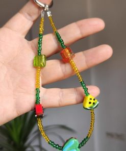 Colorful Watermelon Heart-Shaped Bead Pendant Bag Charm Keychain - Summer Mobile Phone Accessory