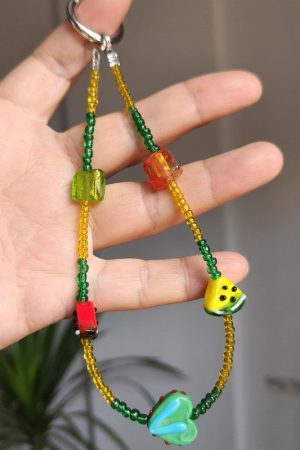 Colorful Watermelon Heart-Shaped Bead Pendant Bag Charm Keychain - Summer Mobile Phone Accessory