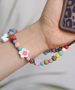 Colorful Wooden Resin Bear Duck Cartoon Phone Strap Lanyard - Cute Lightweight Anti-Lost Wrist Accessory for Women