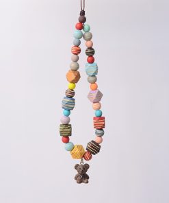 Colorful Wooden Resin Bear Duck Cartoon Phone Strap Lanyard - Cute Lightweight Anti-Lost Wrist Accessory for Women