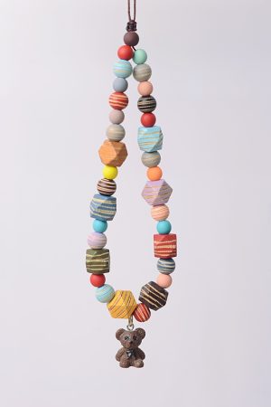 Colorful Wooden Resin Bear Duck Cartoon Phone Strap Lanyard - Cute Lightweight Anti-Lost Wrist Accessory for Women