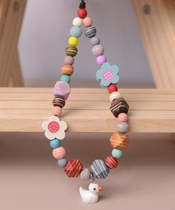 Colorful Wooden Resin Bear Duck Cartoon Phone Strap Lanyard - Cute Lightweight Anti-Lost Wrist Accessory for Women