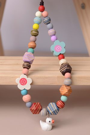 Colorful Wooden Resin Bear Duck Cartoon Phone Strap Lanyard - Cute Lightweight Anti-Lost Wrist Accessory for Women